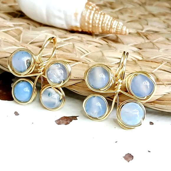 Blue Lace Agate Crystal Beaded Butterfly Pendant, Gemstone Pendant, 1" - Picture 1 of 5